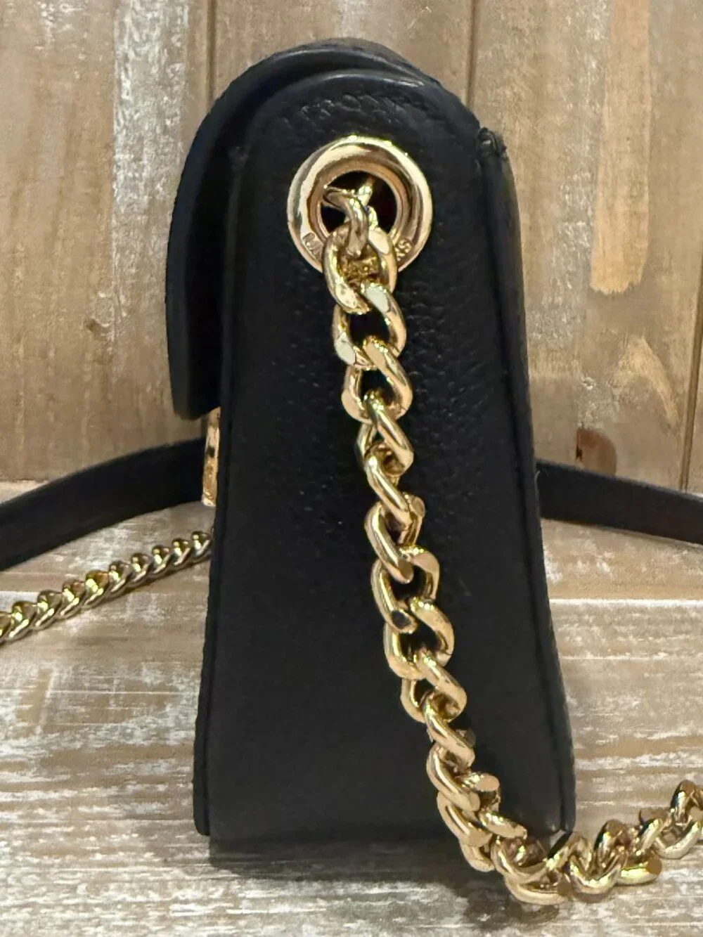 Michael Kors Wanda Crossbody Bag Black Pebbled Leather Structured Chain Strap